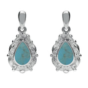 Sterling Silver Turquoise Pear Shaped Leaf Drop Earrings, E083.