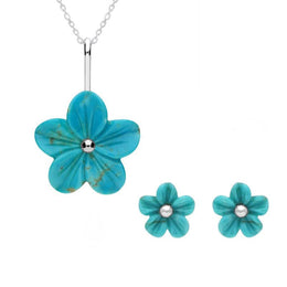 Sterling Silver Turquoise Tuberose Desert Rose Two Piece Set
