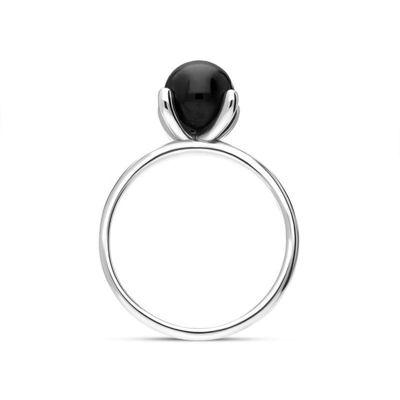 Sterling Silver Whitby Jet 8mm Round Bead Ring, R663_3