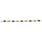 Sterling Silver Whitby Jet Amber Nine Stone Long Oval Bracelet, B656_2