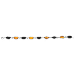 Sterling Silver Whitby Jet Amber Nine Stone Long Oval Bracelet, B656_2