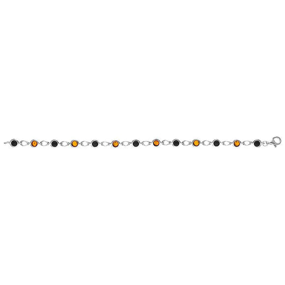 Sterling Silver Whitby Jet Amber Round Stone Link Bracelet, B882_2