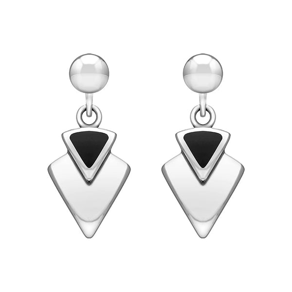 Sterling Silver Whitby Jet Arrowhead Drop Earrings. E201.