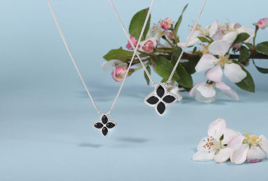 Sterling Silver Whitby Jet Bloom Small Flower Ball Edge Necklace N1155