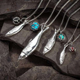 Sterling Silver Whitby Jet Emma Stothard Silver Darling Large Fish Charm, G968.