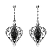 Sterling Silver Whitby Jet Flore Filigree Drop Earrings E1781