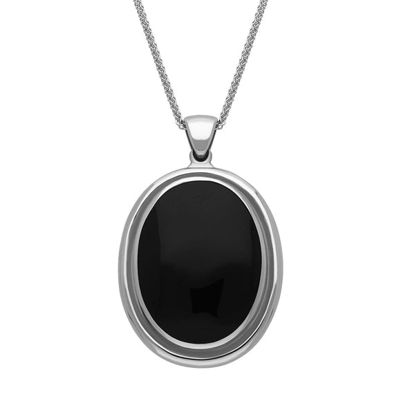 Sterling Silver Whitby Jet Framed Oval Necklace. P250.