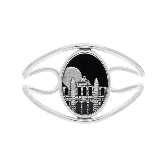 Sterling Silver Whitby Jet Gothic Moon and Abbey Cuff Bangle, B1245