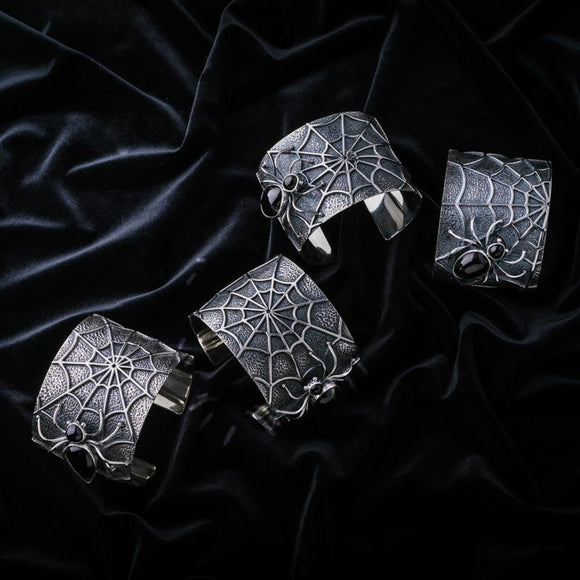 Sterling Silver Whitby Jet Gothic Spider Cuff Bangle. B1201 styles