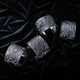 Sterling Silver Whitby Jet Gothic Spider Cuff Bangle. B1201 styles