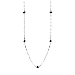 Sterling Silver Whitby Jet Heart Link Disc Chain Necklace, N746.