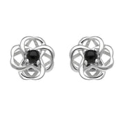 00185627  Sterling Silver Whitby Jet Open Round Flower Two Piece Set, S073.