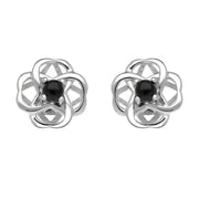 Sterling Silver Whitby Jet Open Round Flower Earrings E2567