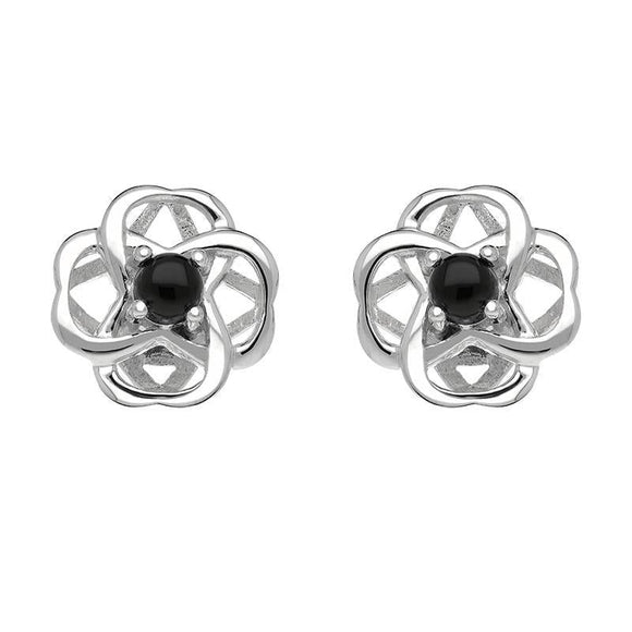 Sterling Silver Whitby Jet Open Round Flower Earrings E2567