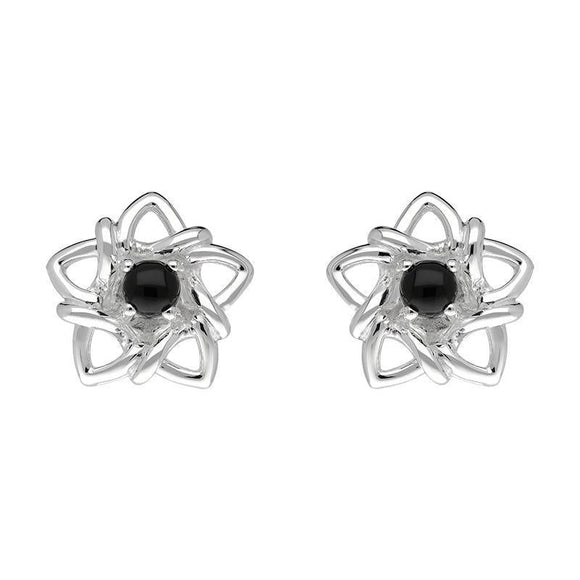 00185628 Sterling Silver Whitby Jet Open Star Flower Two Piece Set, S074