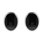 Sterling Silver Whitby Jet Oval Flat Omega Stud Earring, E084.