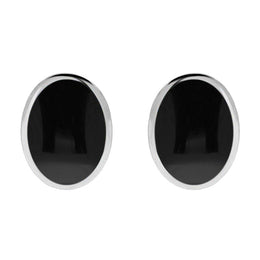 Sterling Silver Whitby Jet Oval Flat Omega Stud Earring, E084.