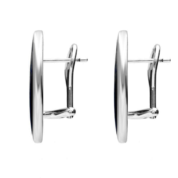 Sterling Silver Whitby Jet Oval Flat Omega Stud Earring, E084.