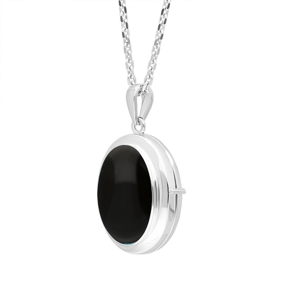 Sterling Silver Whitby Jet Oval Locket Pendant