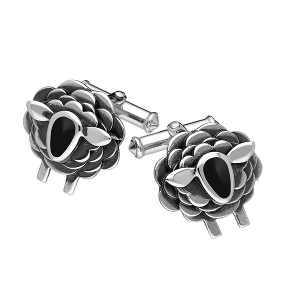 Sterling Silver Whitby Jet Sheep Cufflinks, CL547.