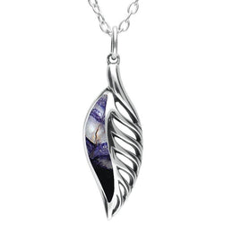 62128204 Sterling Silver Blue John Silver Leaf Drop Necklace, P2719c