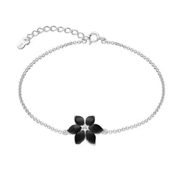 Sterling Silver Whitby Jet Six Stone Petal Flower Bracelet, B1160.