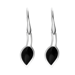 Sterling Silver Whitby Jet Small Leaf Drop Earrings, E1111