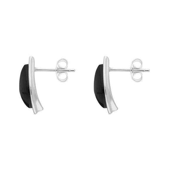Sterling Silver Whitby Jet Small Leaf Stud Earrings