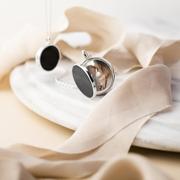 Sterling Silver Whitby Jet Small Round Locket, P3549C.