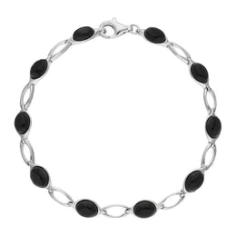Sterling Silver Whitby Jet Ten Stone Oval Bracelet. B654.