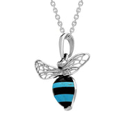 Sterling Silver Whitby Jet Turquoise Winged Bee Necklace, P3341.