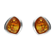 Sterling Silver Amber Abstract Marquise Stud Earrings. E2039.