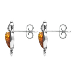 Sterling Silver Amber Cubic Zirconia Owl Stud Earrings, E2327.