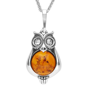 Sterling Silver Amber Cubic Zirconia Owl Necklace, P3154.