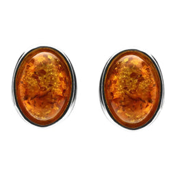 Sterling Silver Amber Framed Oval Stud Earrings. E2350.
