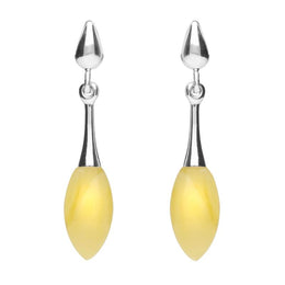 Sterling Silver Amber Long Slim Marquise Drop Stud Earrings. E2344