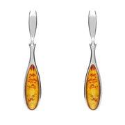 Sterling Silver Amber Long Slim Pear Drop Stud Earrings E1110