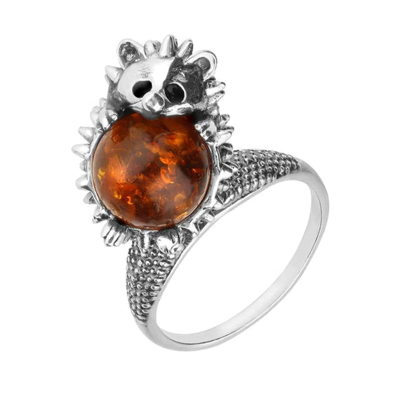 Sterling Silver Amber Medium Hedgehog Ring R1163