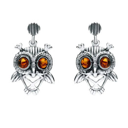 Sterling Silver Amber Orange Owl Stud Earrings E2329