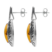 Sterling Silver Amber Ornate Edge Oval Drop Earrings, E2174.