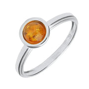 Sterling Silver Amber Round Cut Stacking Ring, R866.