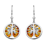 Sterling Silver Amber Round Tree Drop Earrings E2485