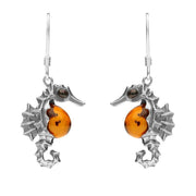 Sterling Silver Amber Seahorse Drop Earrings E1887