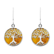 Sterling Silver Amber Small Round Tree of Life Two Piece Set S064