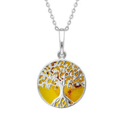 Sterling Silver Amber Small Round Tree of Life Two Piece Set S064