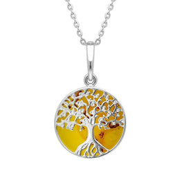 Sterling Silver Amber Small Round Tree of Life Two Piece Set S064