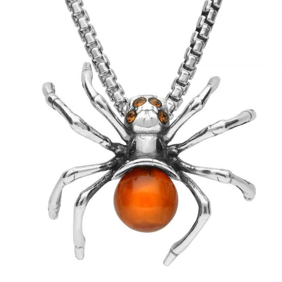 Sterling Silver Amber Spider Necklace P3158