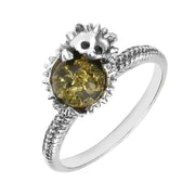 Sterling Silver Green Amber Tiny Hedgehog Ring R1162