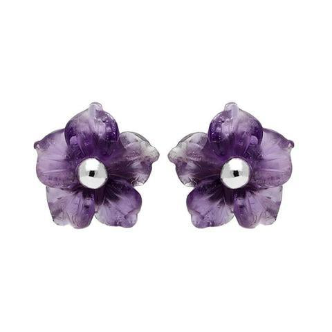 Sterling Silver Amethyst Tuberose Carnation Stud Earrings, E2162.