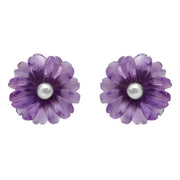 Sterling Silver Amethyst Tuberose Daisy Stud Earrings, E2161.
